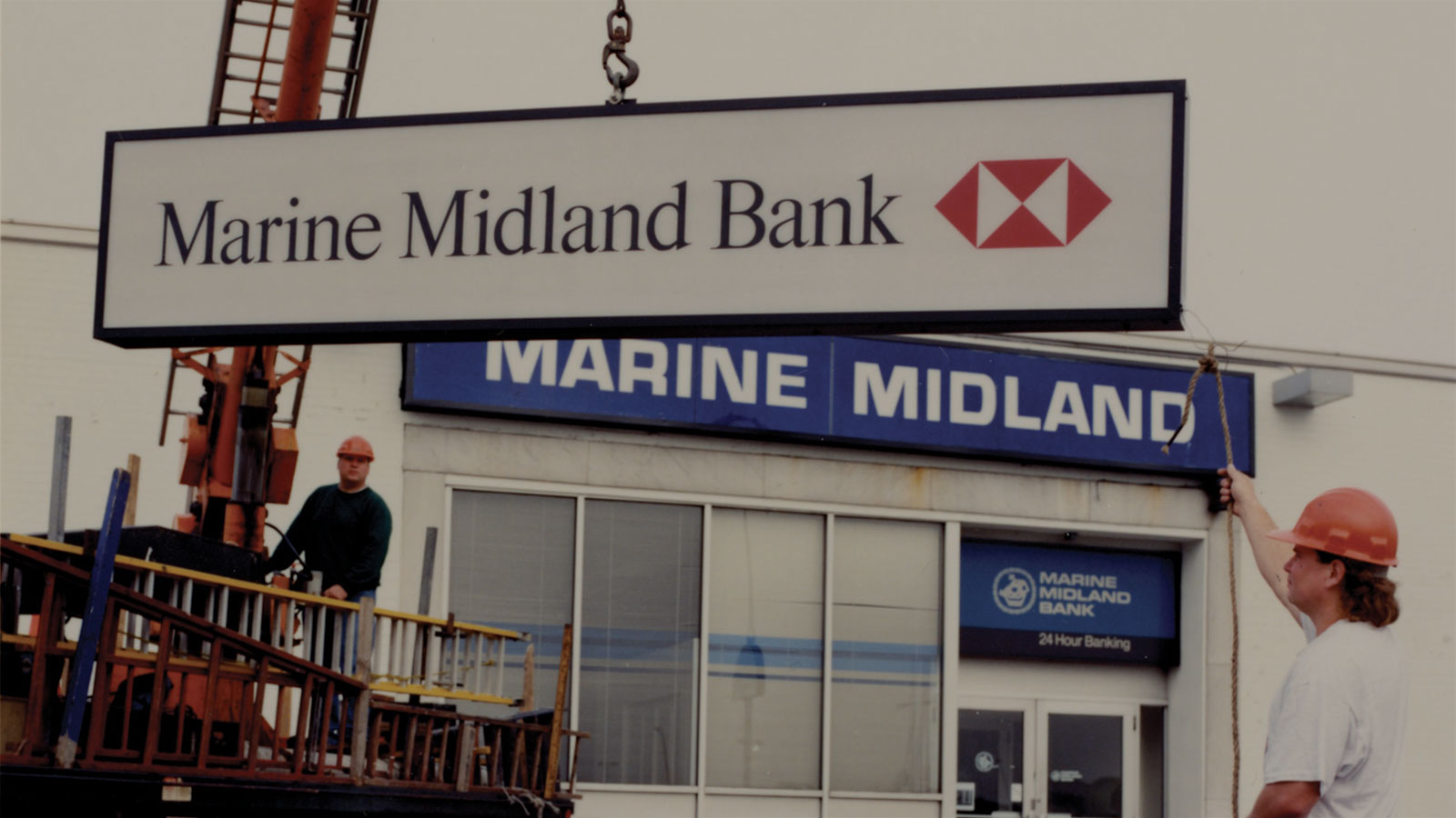 A US Marine Midland Bank branch has an HSBC-branded sign installed